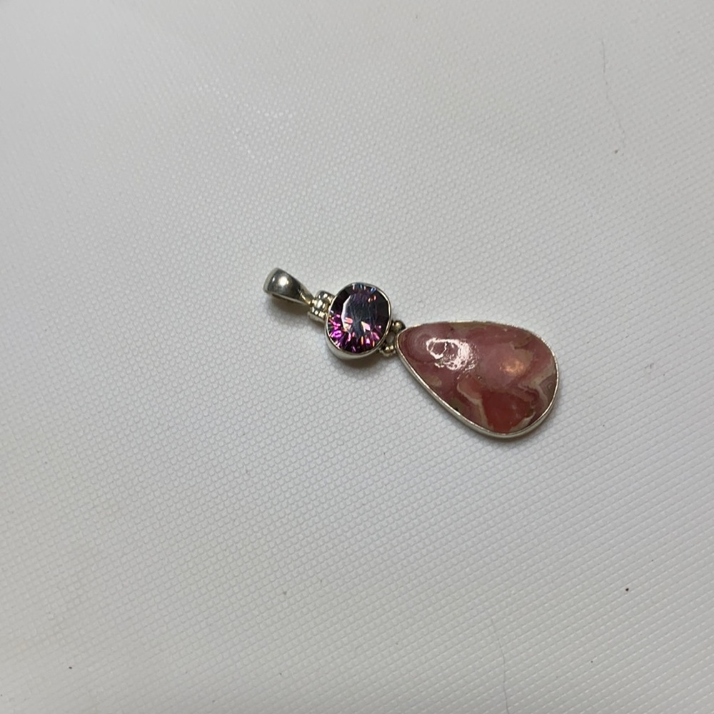 Rhodochrosite and Mystic Topaz Pendant - Picture 2 of 4